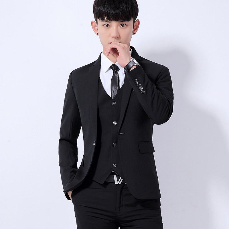 墙裂推荐套装男士三件套小西装马甲修身伴郎新郎休闲结婚礼服外套