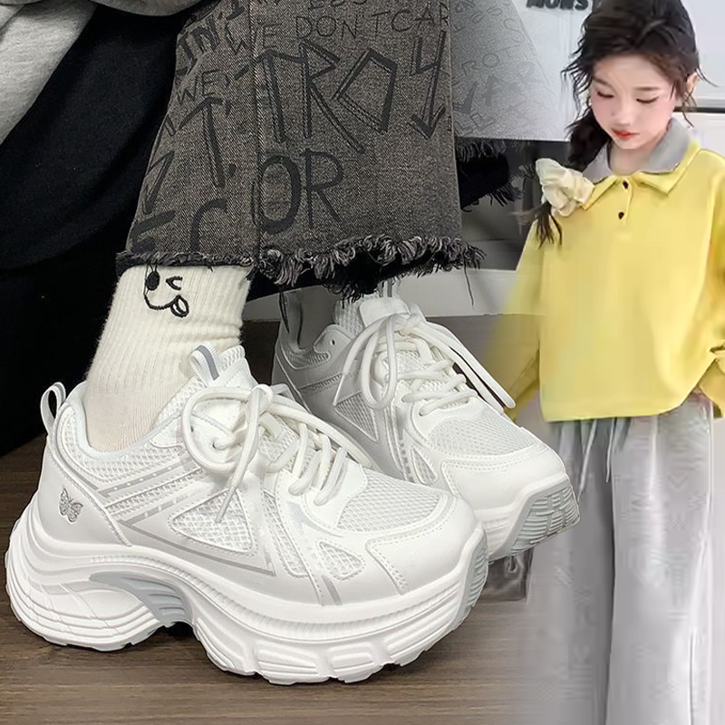 女款韩版厚底网面透气老爹鞋女孩2026春秋新款日常百搭运动休闲鞋