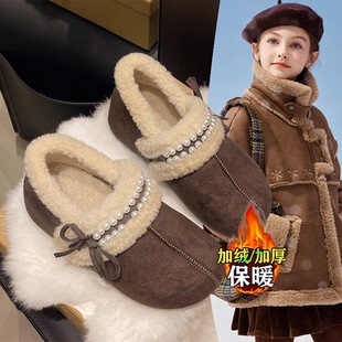 女童珍珠毛绒毛边增高勃肯鞋2026年冬季新款加绒舒适保暖棉鞋爆款