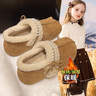 2026年冬季新款女童珍珠毛绒毛边增高勃肯鞋加绒舒适保暖棉鞋爆款