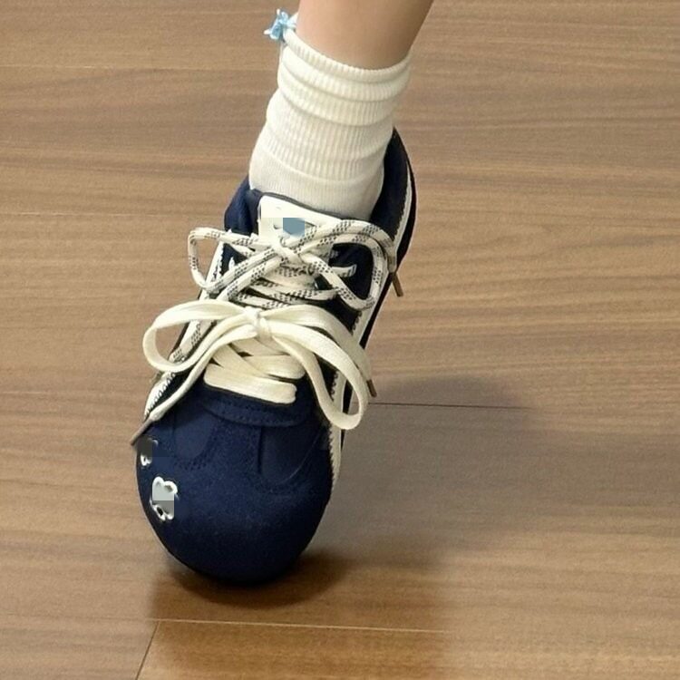 女童藏蓝色双鞋带复古运动鞋｜