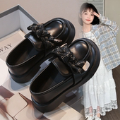 乐福鞋 英伦风轻便鞋 蝴蝶结增高 2026春秋新黑色软底单鞋 女童小皮鞋