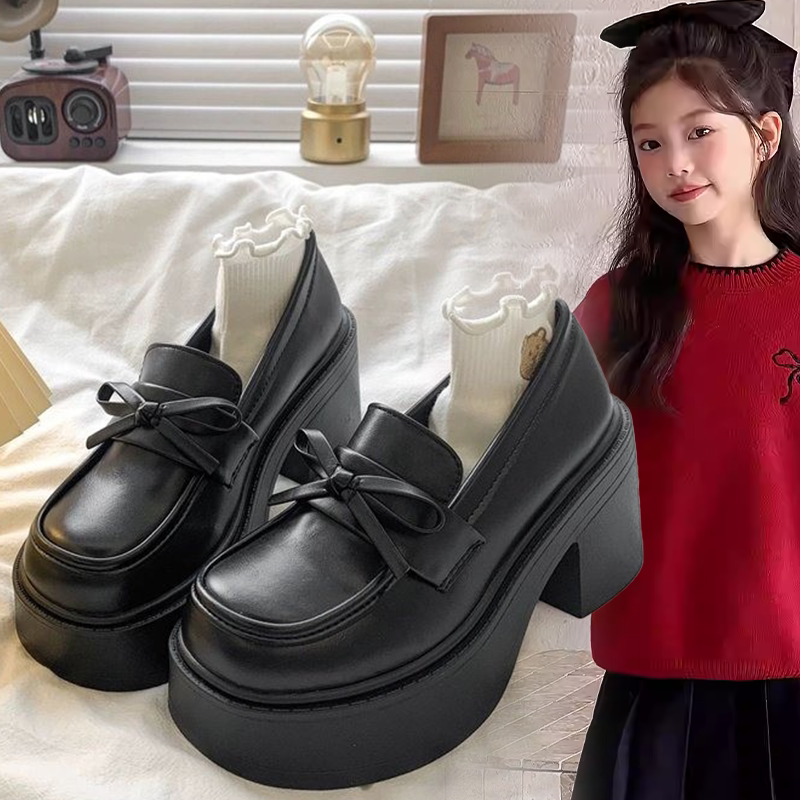 女童2026春秋新款学院英伦风百搭洋气鞋子女款蝴蝶结装饰小皮鞋女