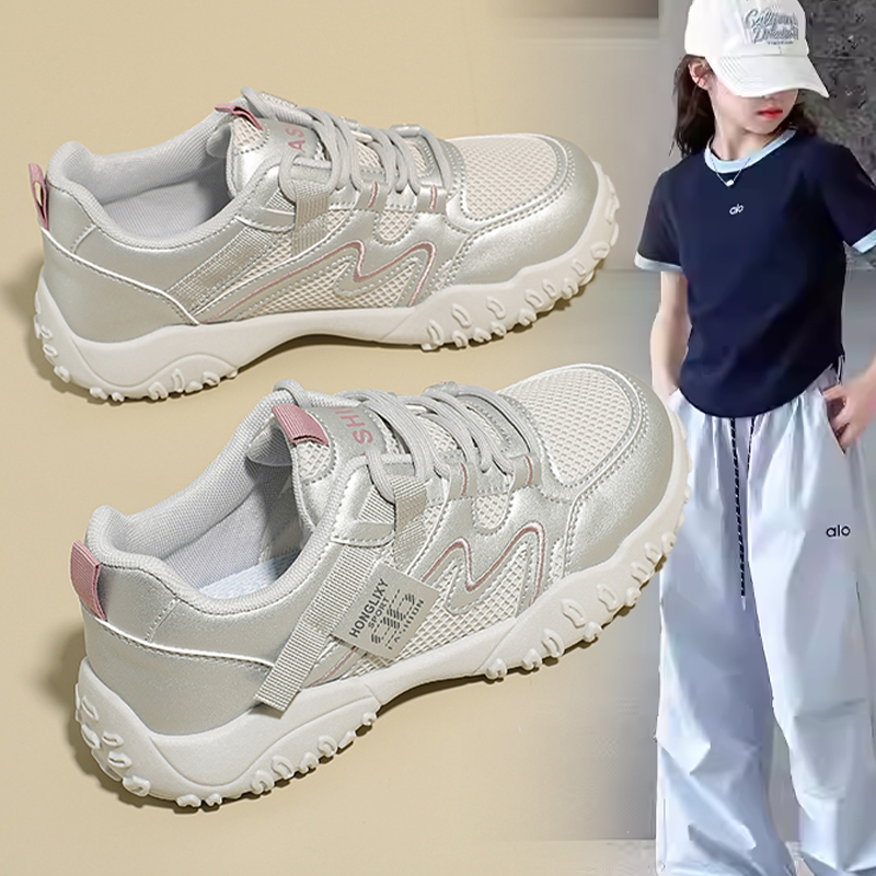 时尚女童2026春秋新款软底透气运动鞋女孩简约个性设计洋气跑步鞋