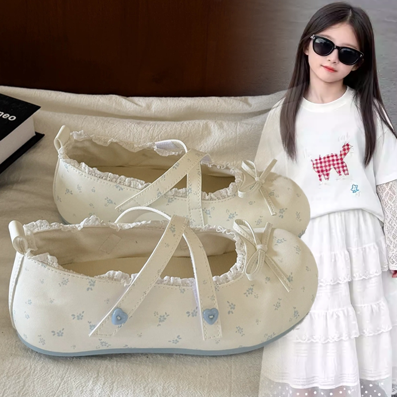 女童时尚甜美蝴蝶结波点设计单鞋女孩2026春秋新款魔术贴百搭鞋子