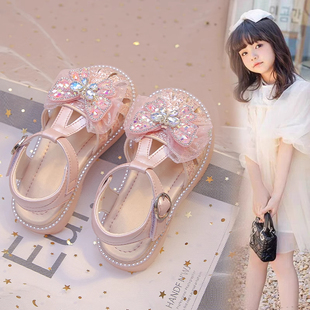 子2025新款 夏款 夏季 小女孩软底水晶蝴蝶包头公主鞋 儿童凉鞋 女童鞋