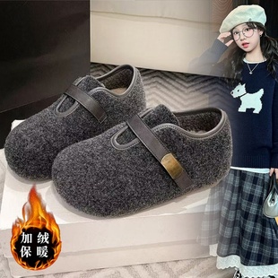 2026新款爆款棉瓢鞋大头包跟勃肯鞋女童冬加绒内增高毛茸茸豆豆鞋