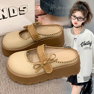 时尚百搭日常半拖鞋子中大童2026春秋新款厚底小众洋气女款单鞋潮