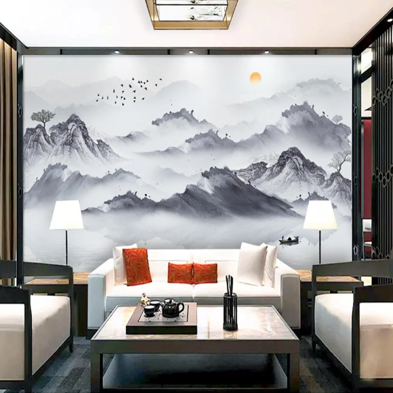 墙板竹木纤维电视墙背景墙定制中式山水m画板装饰板客厅护墙板
