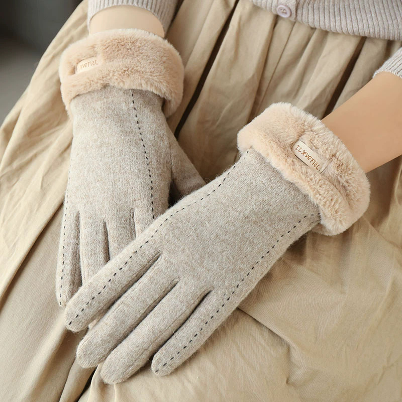 羊毛手套女秋冬天加绒加厚保暖触屏防风防寒户外运动滑雪加绒棉毛