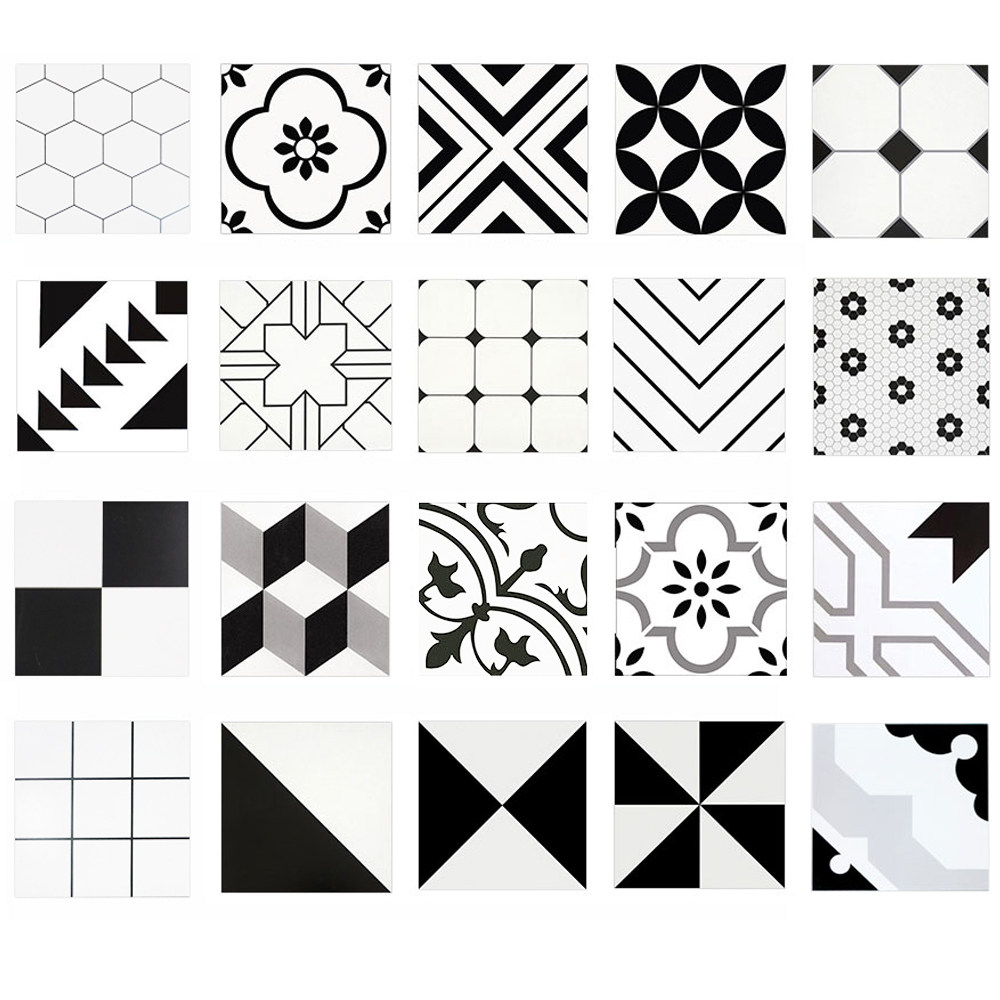 黑白几何小花砖300x300厨房卫生间防滑地砖复古阳台墙砖北欧风格