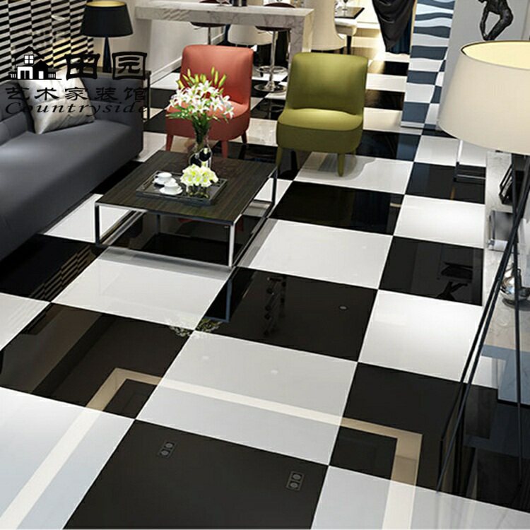 亮光黑白色全抛釉瓷砖800x800客厅防滑地板砖酒店商场纯色抛釉砖
