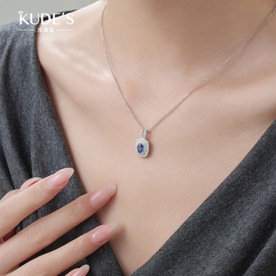 KUDE'S库迪家0.55克拉培育蓝宝石项链女锁骨链高级淡雅饰品送礼
