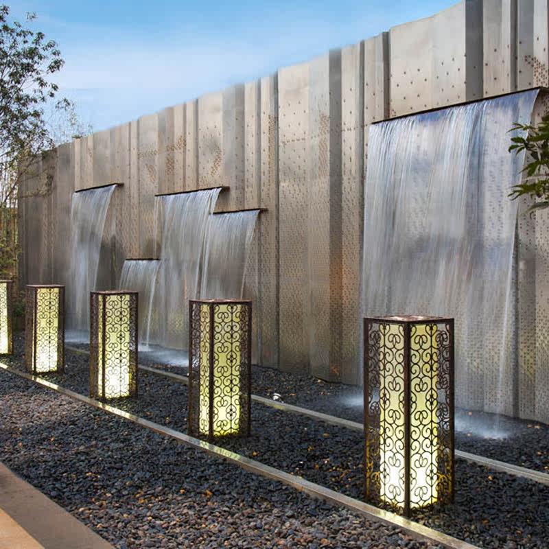 别墅景墙流水槽waterfall不锈钢瀑布池塘水景鱼池瀑布造景流水件