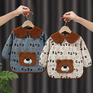 男宝宝罩衣防水防脏围裙儿童吃饭围兜女外穿时尚 套棉服反穿衣 冬季