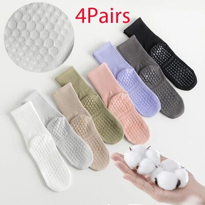 4 Pairs 100% Cotton Socks Women Summer Non Slip Yoga Socks P