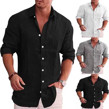 Men's Loose Plus Size Linen Shirt Casual Button-Up Shirt