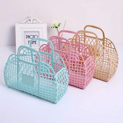 Collapsible Plastic Storage Basket Bag, Casual Open Travel C