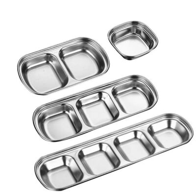 1PC Stainless Steel Multi Grid Seasoning Dish Partitioned Sa