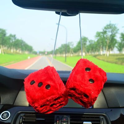 7.5cm Long Hair Hot Stamping Dot Dice Plush Toy Cube Pendant
