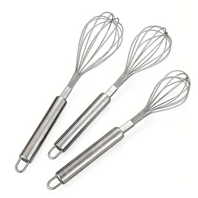 3Pcs Kitchen Stainless Steel Whisks for Baking Mixing Eggs B