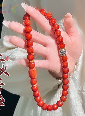 新款南红色菩提根手串女双圈盘玩佩戴菩提根手持佛珠念珠手链 m5