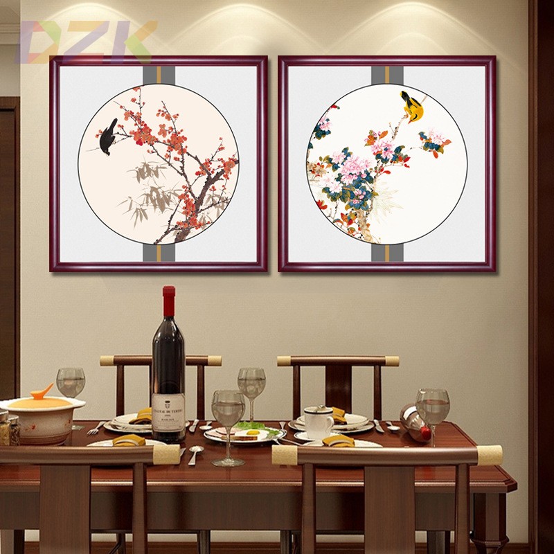 新中式国画古风花鸟图客厅玄关装饰画卧室餐厅过道挂画实木框墙m5