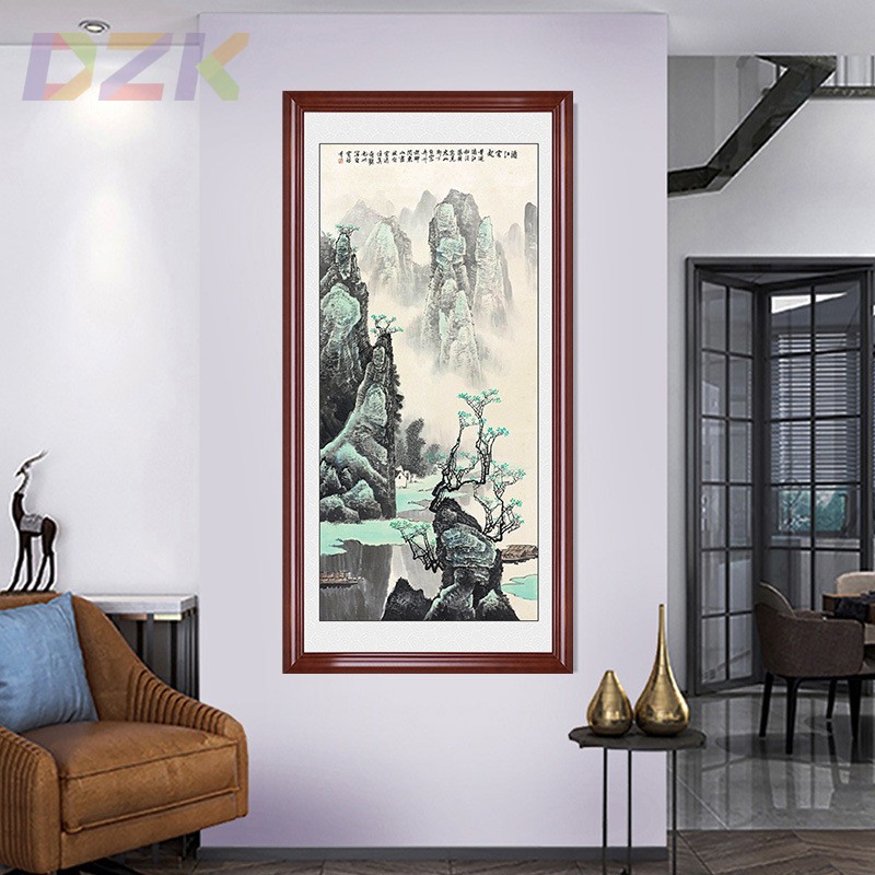 国画新中式客厅玄关山水装饰画挂画书房过道走廊壁画实木外框墙m2