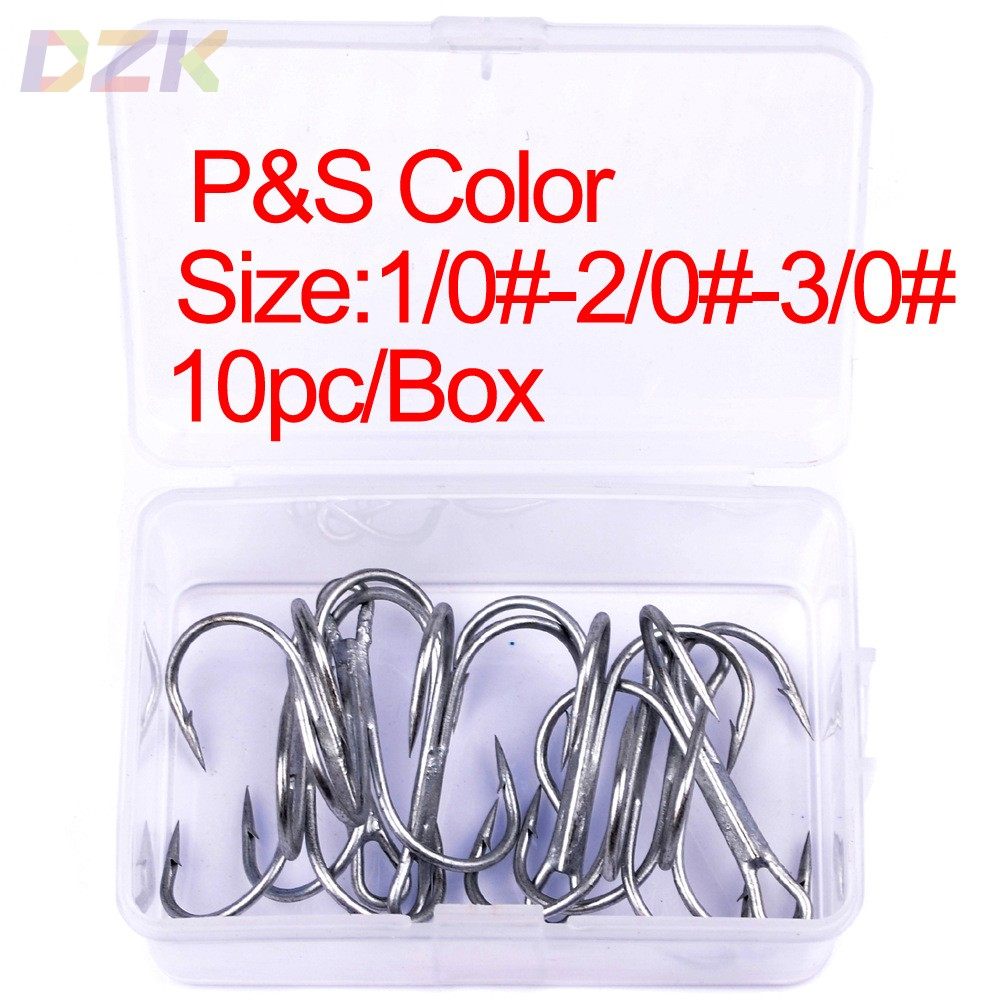 10个盒装鱼钩1/0#2/0#3/0#白色高碳钢三本鱼钩m4