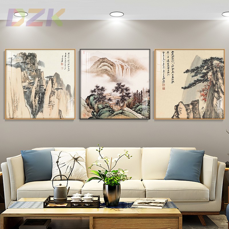 现代中式山水画张大千挂画客厅装饰画玄关书房茶室铝合金晶瓷壁m9