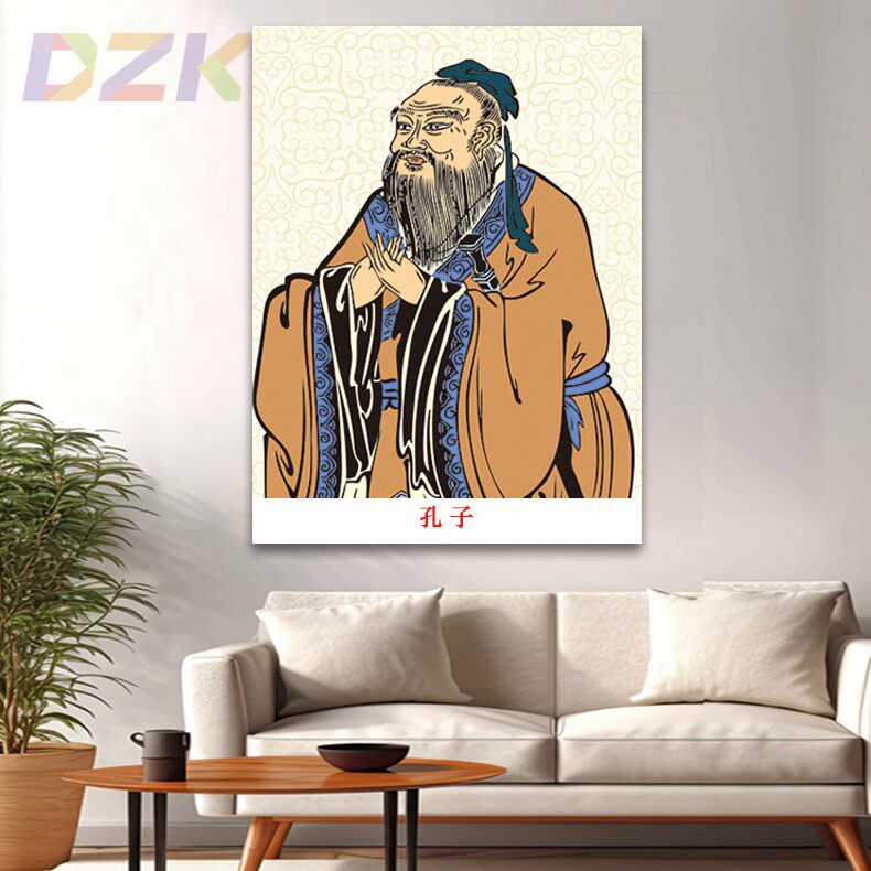 孔子画像孔夫子墙画客厅大厅装饰画孔子像办公室学校背景墙海报m3