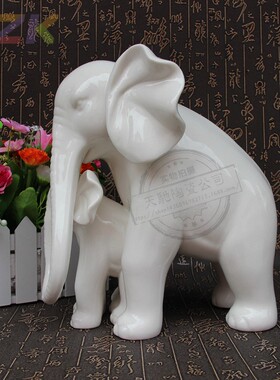儿童生日礼物陶瓷工艺礼品动物摆件家居装饰母子象大象白瓷家用m1