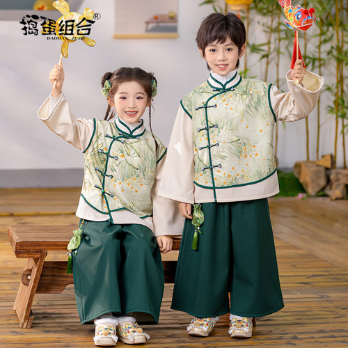 男童汉服冬装2026新款新中式女童中国风加绒唐装幼儿园民族演出服