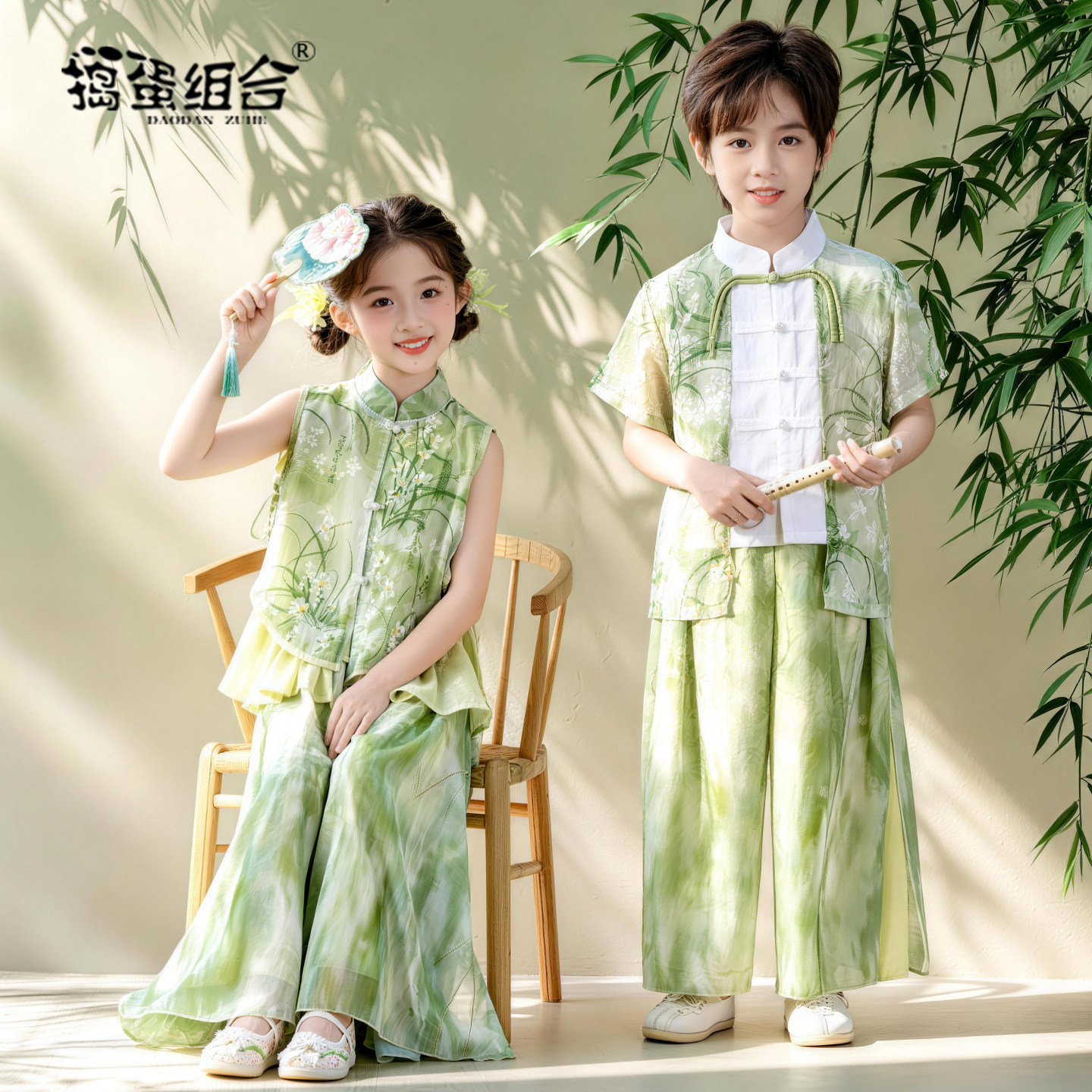 夏季薄款女童古风古装中国风男童汉服儒雅国学服幼儿园端午演出服
