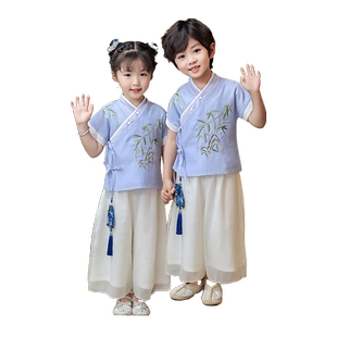 夏季薄款短袖男童汉服女童中国风古装男孩小学生幼儿园民族演出服