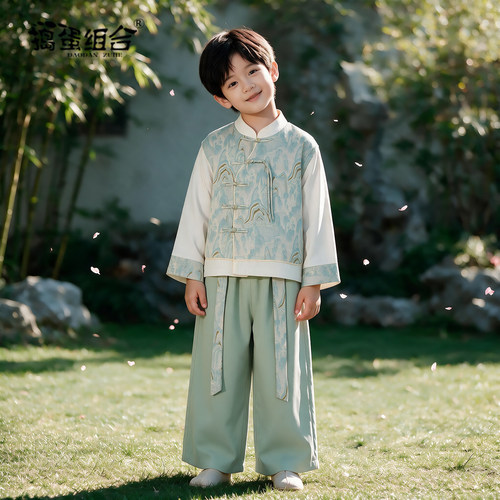 男孩古装秋季小少爷新中式国风唐装套装男童汉服幼儿园中秋演出服