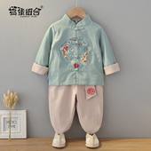 民国风新年衣服 古装 男童唐装 春秋中国风周岁礼服宝宝男孩汉服薄款