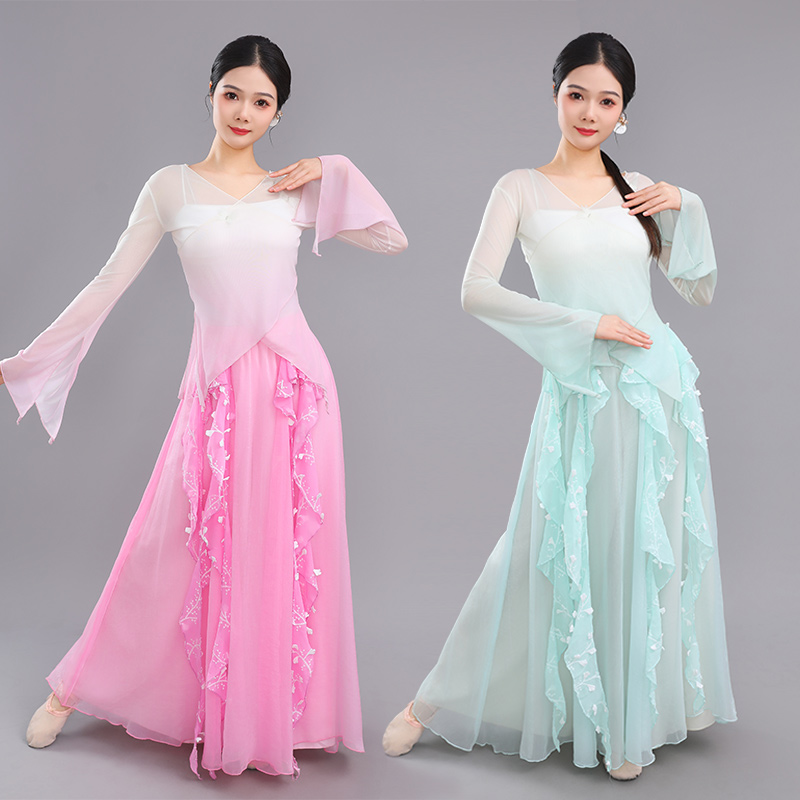古典舞蹈服女飘逸身韵渐变网纱衣裤裙中国舞民族舞演出练功服夏款