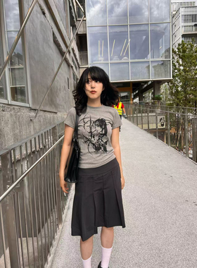 KAICHUJIN原创死亡笔记Y2K千禧亚文化修身正肩短袖