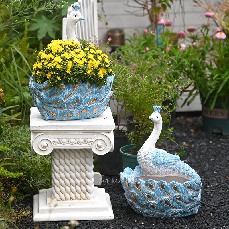 花园装饰欧式孔雀造型花盆庭院摆件落地户外阳台花器绿植乡村复古