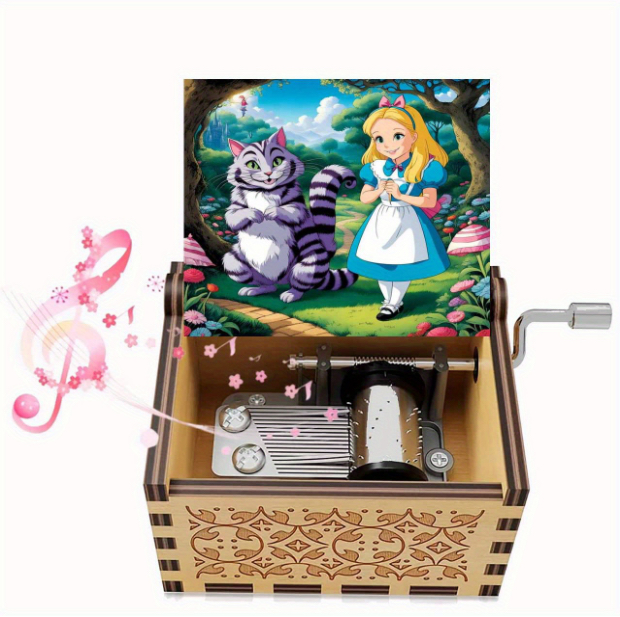 木质爱丽丝梦游仙境八音盒迷你机械海洋奇缘音乐盒创意生日礼物