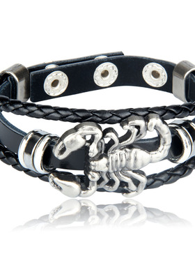 新款简约多层编织船锚牛皮手链