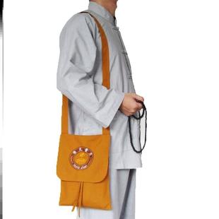 新款烧香斜挎包旅游进香拜佛僧包帆布月牙居士背包佛袋香客寺庙布