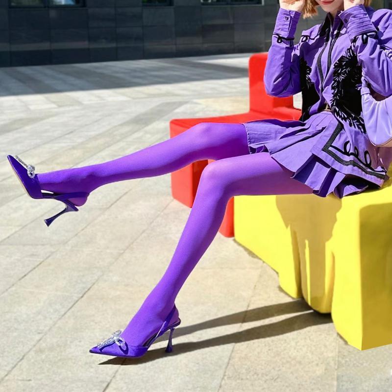 轻熟紫个性80D薄款鹅绒打底裤