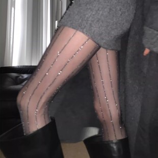 性感提臀条纹连裤袜显瘦女士亮丝袜2026新款清透爆闪银线灰色丝袜