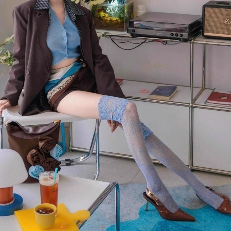ins蕾丝花边长筒袜日系过膝袜