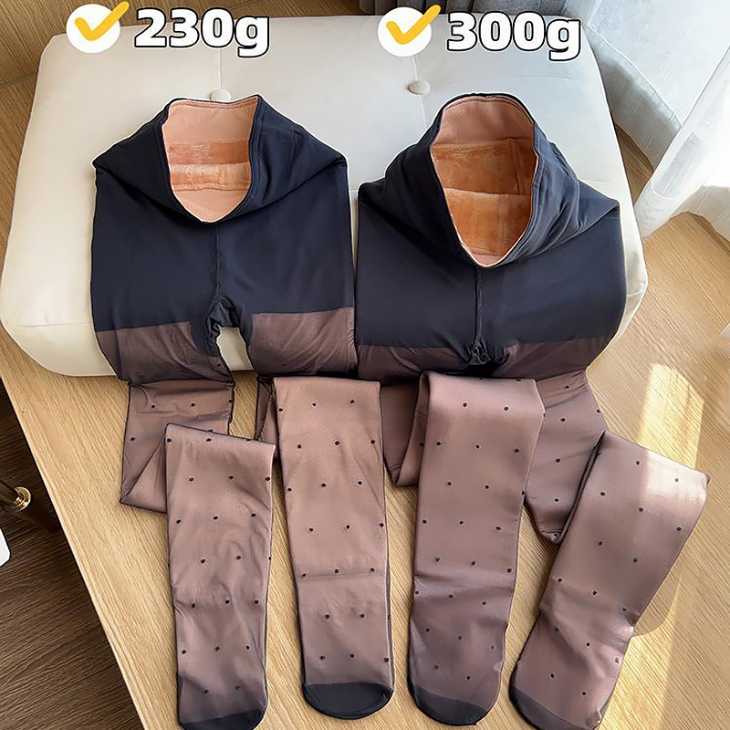 波点透肤连裤袜女士秋冬加绒保暖假透肉双层保暖黑丝打底裤显瘦潮