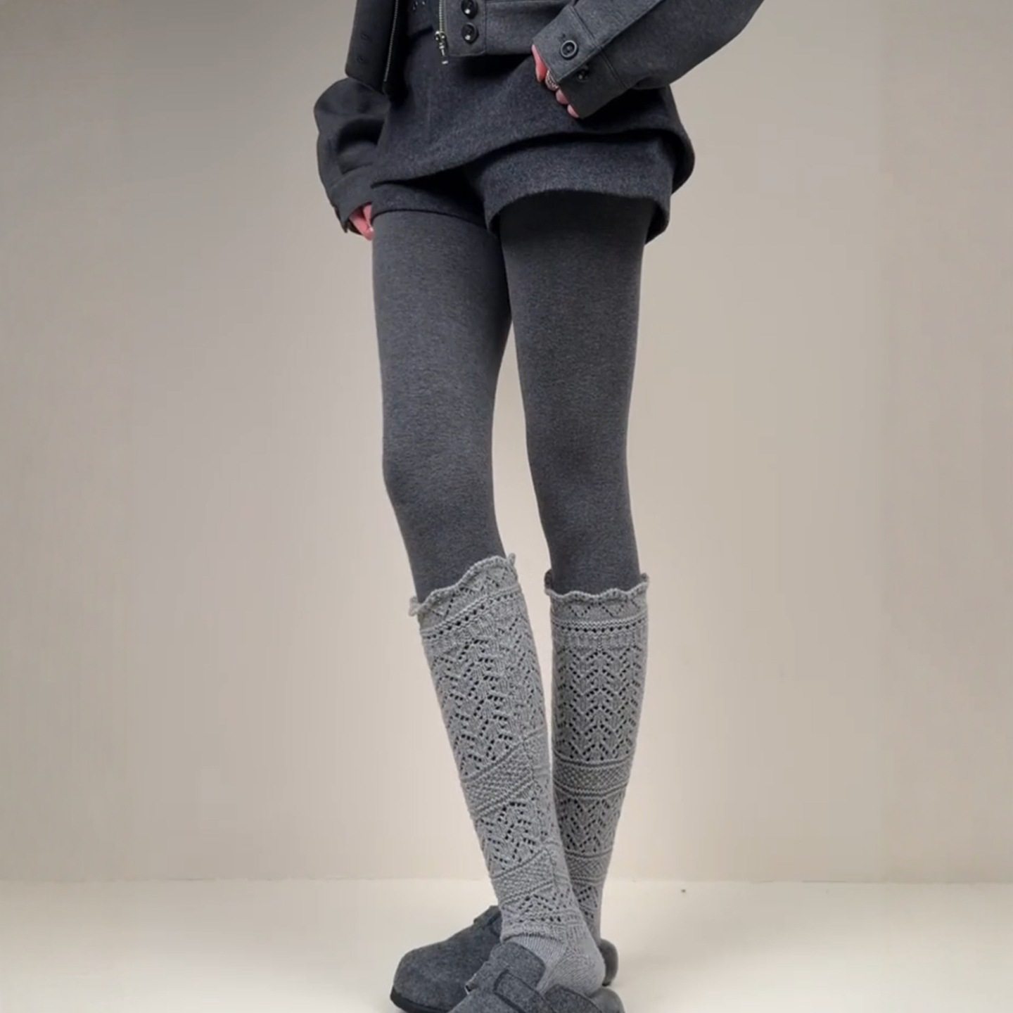 高弹灰色连裤袜高腰打底裤美腿塑
