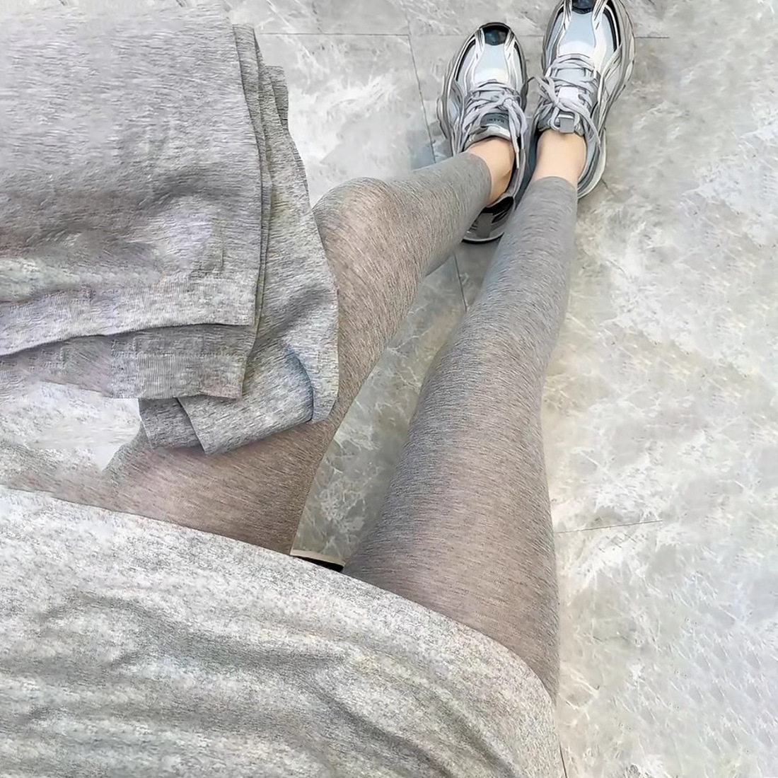 凉感透气灰色打底裤女夏季miu系连裤袜薄款微透九分裤显瘦打底袜