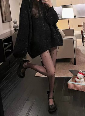 春秋纯欲超薄透肉波点丝袜性感辣妹黑丝女圆点黑色薄款打底连裤袜